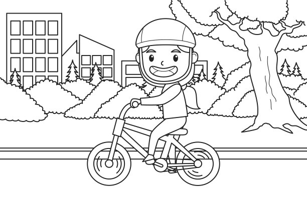 一个女孩在城市公园的跑道上玩她的自行车图片下载