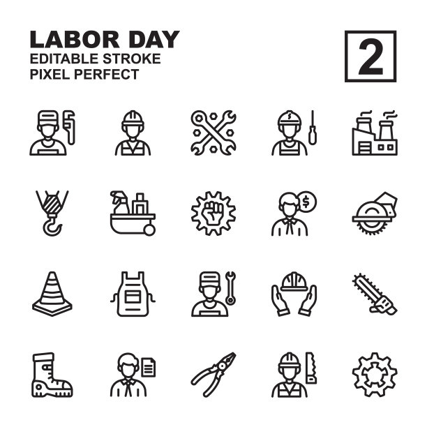 图标设置劳动节与轮廓黑色图片下载