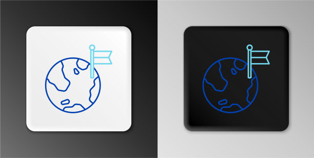 行星与旗帜图标隔离在灰色图片下载