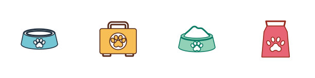准备宠物食品碗、急救箱和袋子图片下载