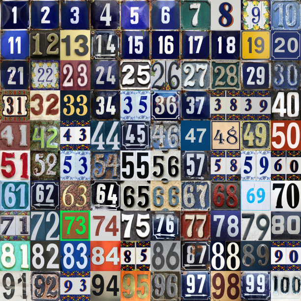 老式的垃圾方形金属板上有街道地址号码号码从1到100紧密排列图片下载
