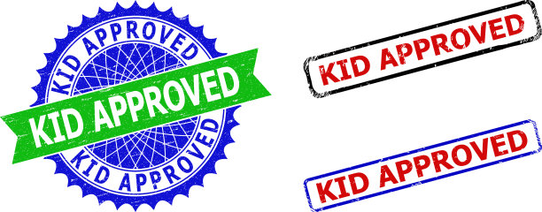 儿童认可的玫瑰形和矩形双色印章图片下载