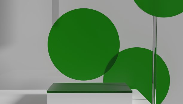 玻璃圆柱体讲台，绿色产品展示台图片下载