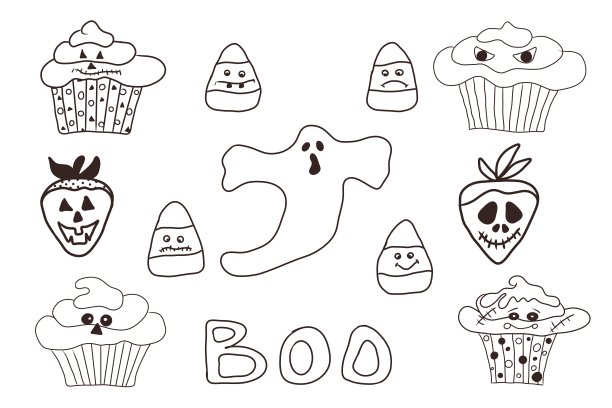 万圣节甜图标，涂鸦风格，手绘插图，孤立，白色背景图片下载
