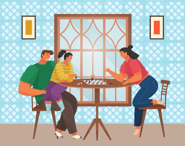 欢快的父母和一家人下棋图片下载