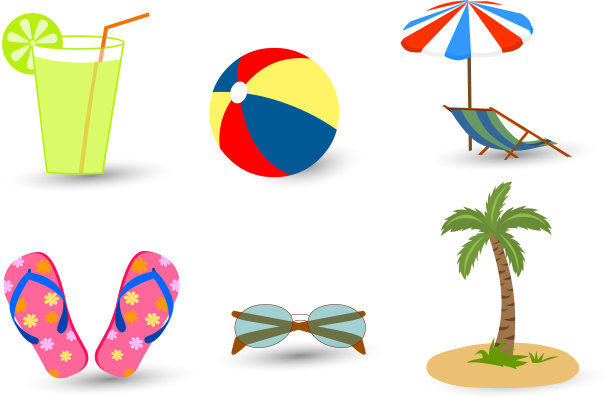 设置海滩假日标志和图标图片下载