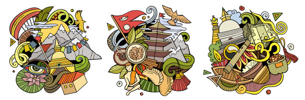 尼泊尔卡通涂鸦设计集图片下载