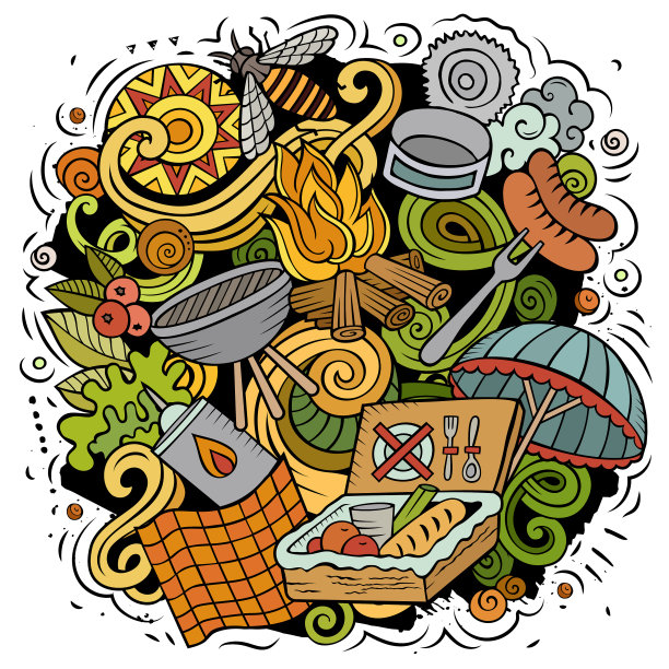 野餐卡通涂鸦有趣的设计图片下载