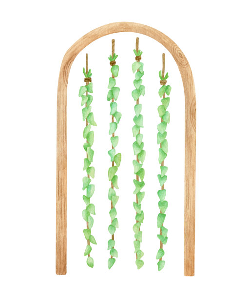 水彩木婚礼拱门与绿色花环图片下载