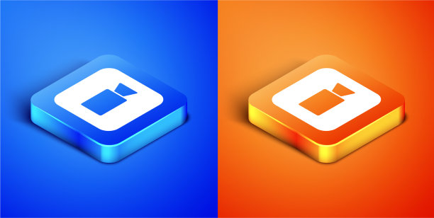 等距相机图标孤立在蓝色和橙色图片下载