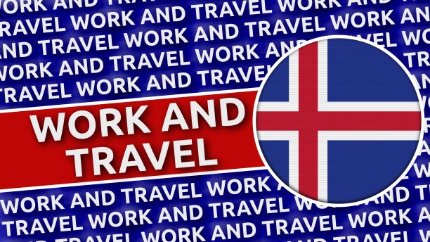 印有工作和旅行头衔的冰岛圆形旗帜图片下载
