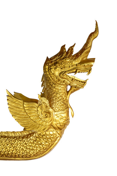 金头娜迦雕像在泰国寺庙孤立在白色的背景。图片下载