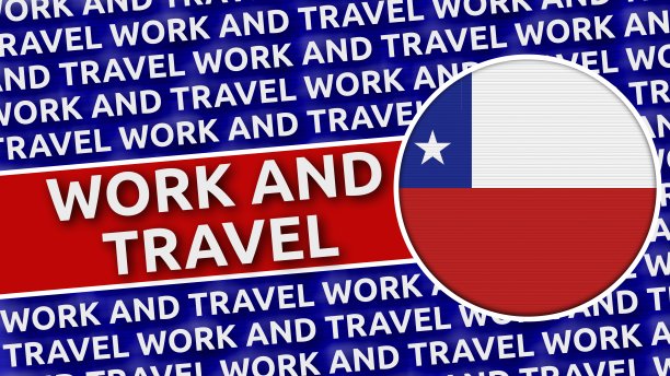 带有工作和旅行头衔的智利圆形旗帜图片下载