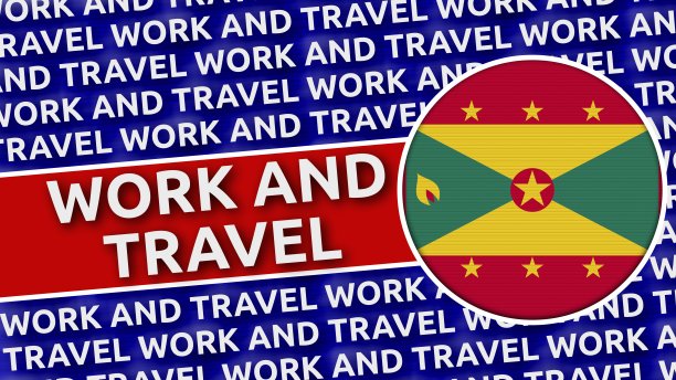 带有工作和旅行头衔的格林纳达圆形旗帜图片下载
