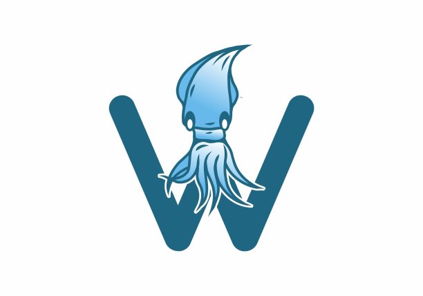 蓝色首字母W，带有鱿鱼图案图片下载