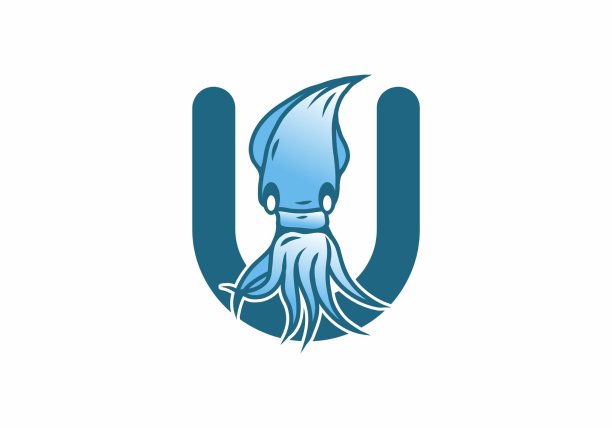 蓝色首字母U与鱿鱼设计图片下载