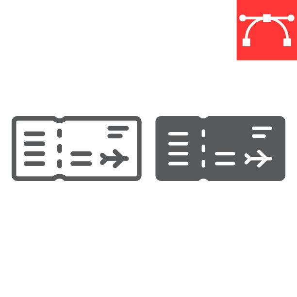 机票线和字形图标，旅游和机场，机票矢量图标，矢量图形，可编辑的笔画轮廓符号，eps 10。图片下载