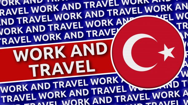 带有工作和旅行头衔的土耳其圆形旗帜图片下载