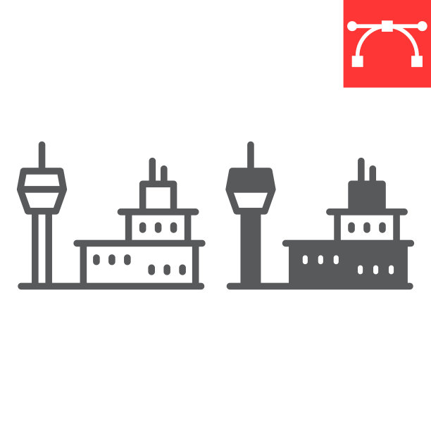 机场建筑线条和字形图标，塔和航空，机场矢量图标，矢量图形，可编辑笔画轮廓符号，eps 10。图片下载