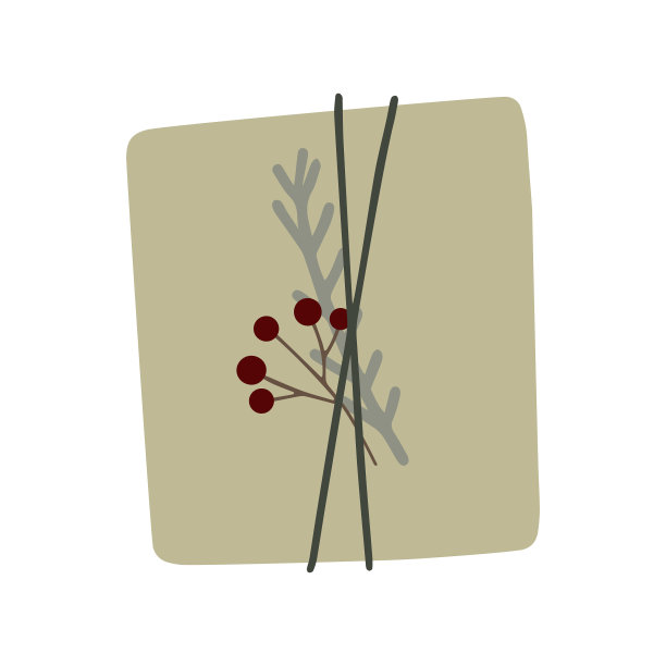 单一设计元素-圣诞礼物盒与浆果和树叶。图片下载