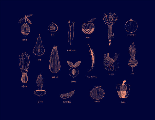 水果和蔬菜手绘装饰风格桃子图片下载