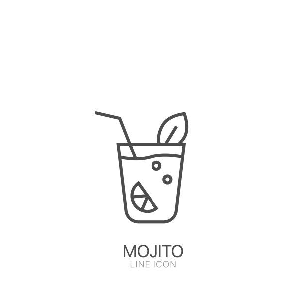 莫吉托轮廓矢量图标。可编辑的笔触细线黑色莫吉托图标图片下载
