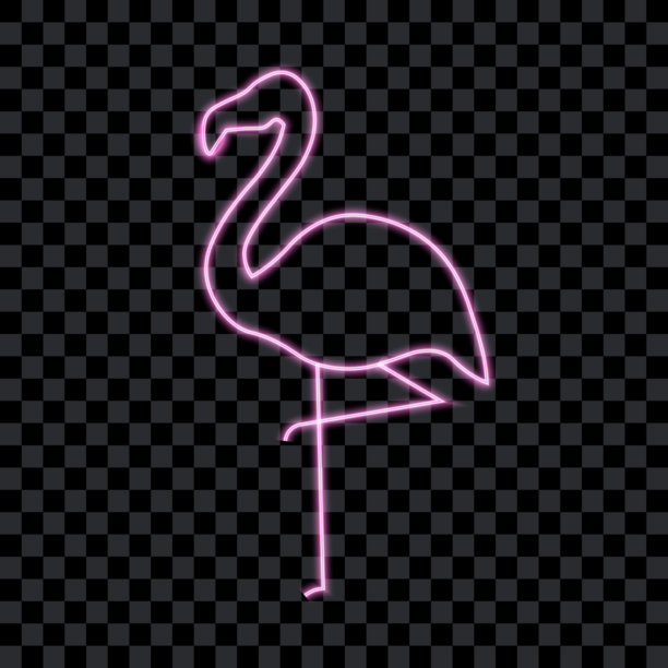粉色霓虹火烈鸟，矢量插图。图片下载