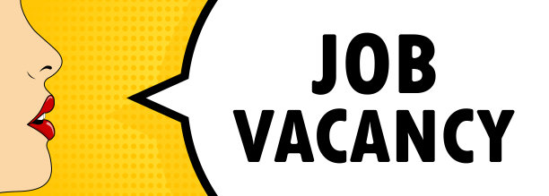 职位空缺的信息。女人嘴里涂着红色的口红尖叫着。有文字的演讲泡泡职位空缺。复古的漫画风格。可用于商业，市场营销和广告。向量EPS 10图片下载