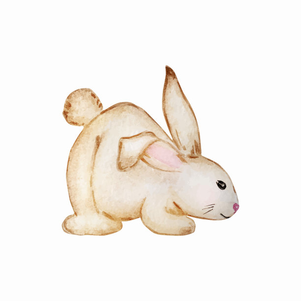 水彩画棕色复活节可爱的兔子图片下载