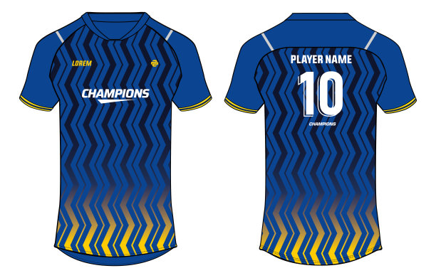 运动运动衫t恤设计概念向量模板，V领印花插肩袖足球运动衫概念与前和后视图足球，板球，排球，橄榄球，羽毛球制服图片下载