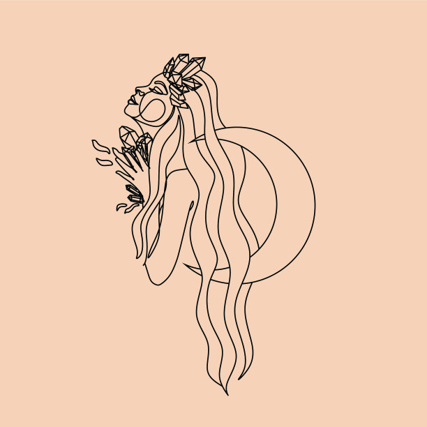 最小线条艺术女人水晶头线条画图片下载