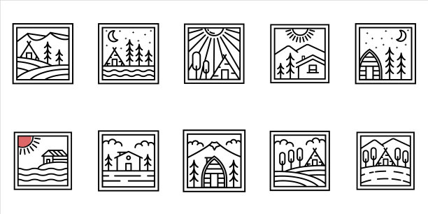 极简线条艺术徽章标识模板设计图片下载