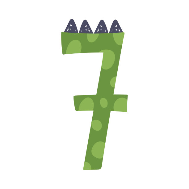 恐龙数字或数字7与刺孤立在白色背景矢量插图图片下载