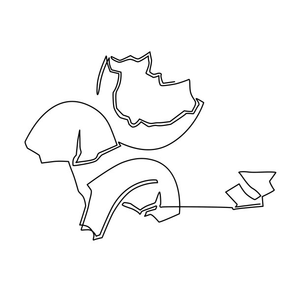 连续的线条画。蛋壳放在桌子上。矢量插图。图片下载