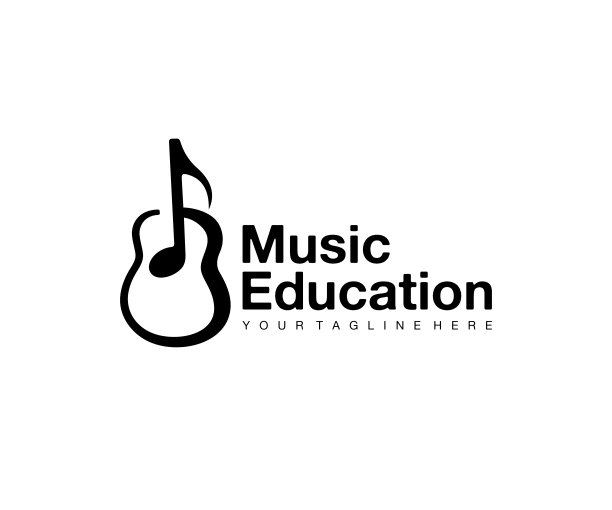 音乐教育，音符和吉他，设计。乐器，音乐学校和音乐，矢量设计和插图图片下载