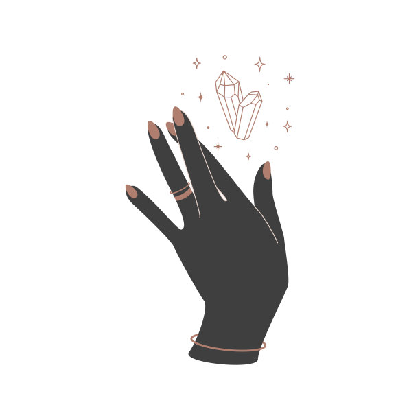 炼金术，深奥的，神秘的，神秘的魔法，天上的护身符，女人的手和巫术水晶神圣几何学。精神上的神秘主义对象。矢量图图片下载