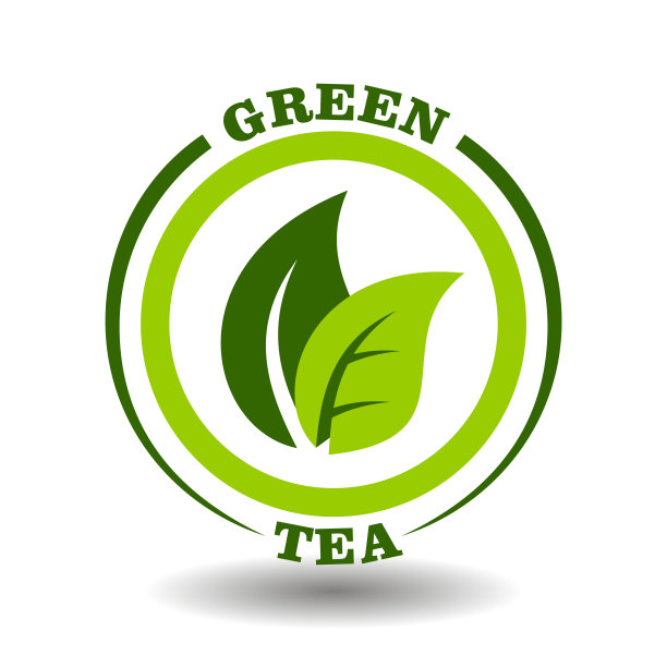 矢量圆圈标志绿茶与叶子符号在圆形象形图为有机化妆品标志，天然食品标签标签和中草药产品包装含有绿茶成分图片下载