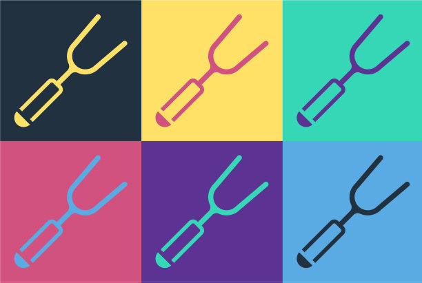 波普艺术烧烤叉图标孤立的颜色图片下载