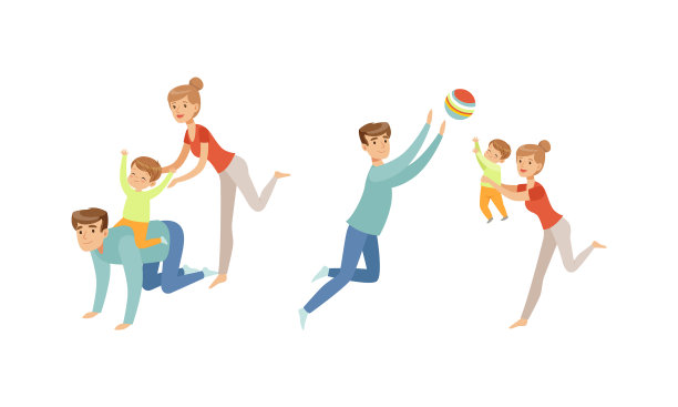 愉快的父母与孩子设置卡通的乐趣图片下载