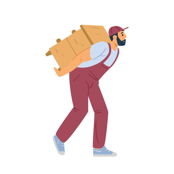 移动服务装载机搬运家具，平面矢量插图孤立。图片下载