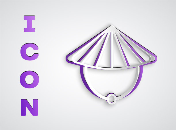 剪纸亚洲或中国锥形草帽图标图片下载