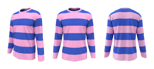 男人的长袖t恤模型在前面，侧面和背面的观点图片下载