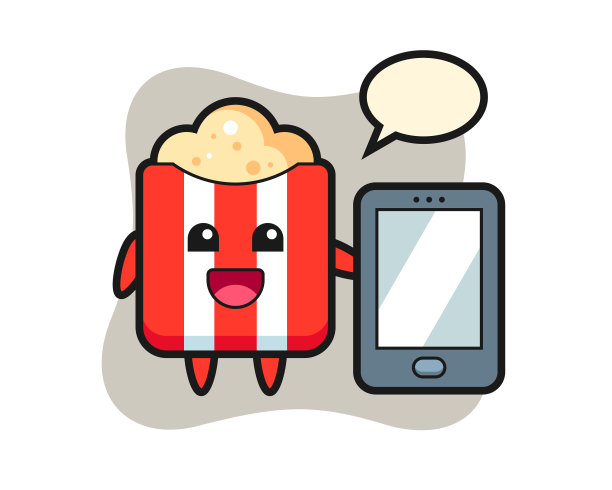 拿着智能手机的爆米花吉祥物图片下载