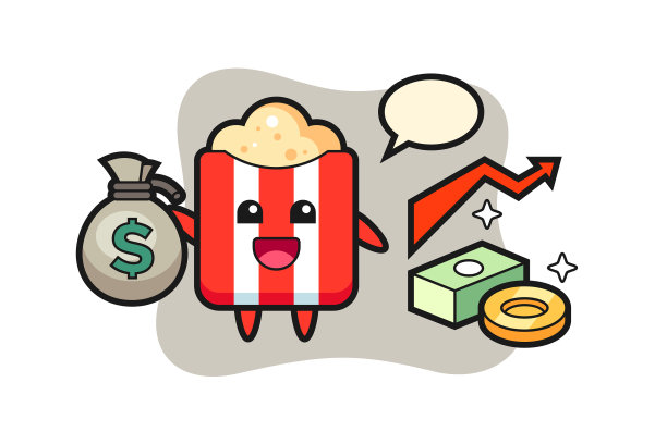 爆米花吉祥物拿着钱袋图片下载