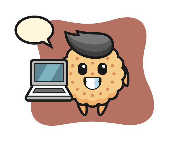 吉祥物圆饼干和笔记本电脑图片下载