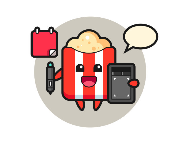 爆米花吉祥物作为平面设计师图片下载