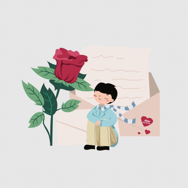 情人节玫瑰手绘插画素材图片