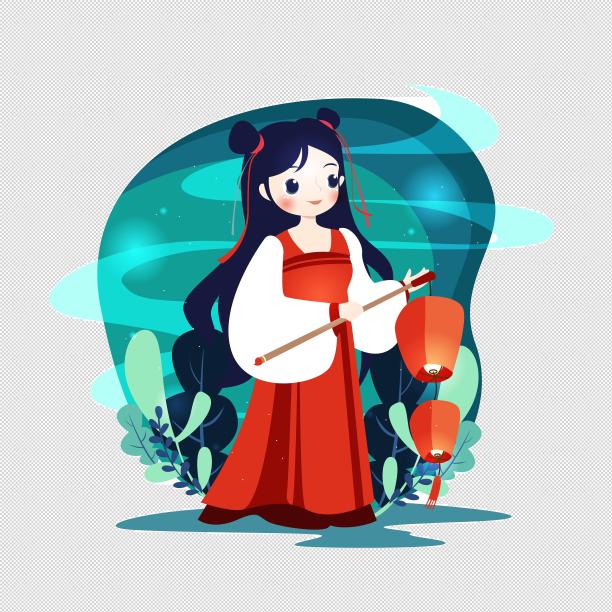 中元节少女提灯笼祭祖图片下载