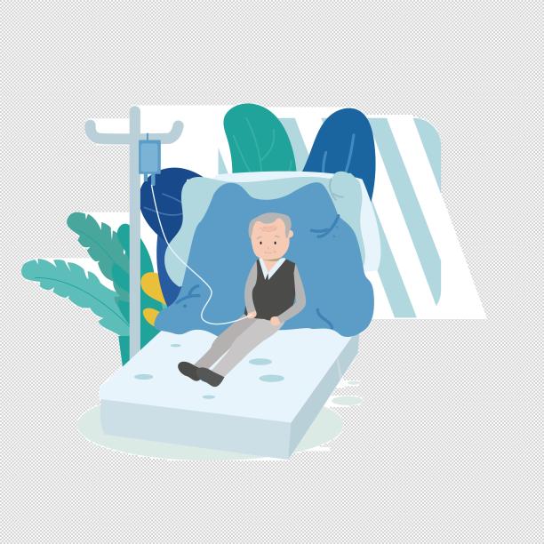 生病老人打针手绘卡通图片下载