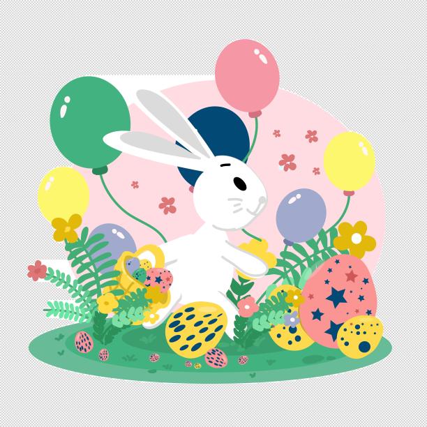 气球兔子彩蛋手绘元素图片下载